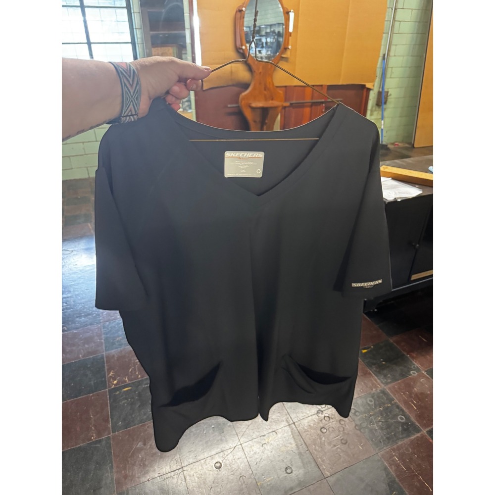 Skechers by Barco Womens Scrub Top Black V-Neck 2-Pocket Medical Uniform 3XL NEW